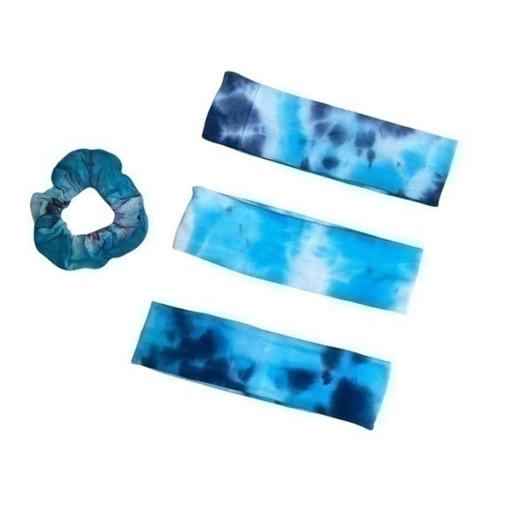 3 Piece Headband Tie Dye Scrunchie Bundle Blue yoga hair accessories handmade